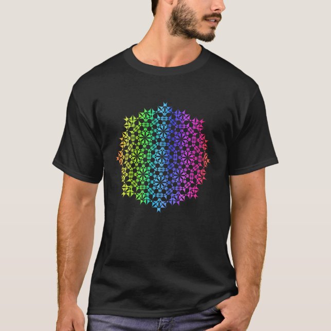T-shirt Géométrie de fleur de rosette de mandala arc-en-ci (Devant)