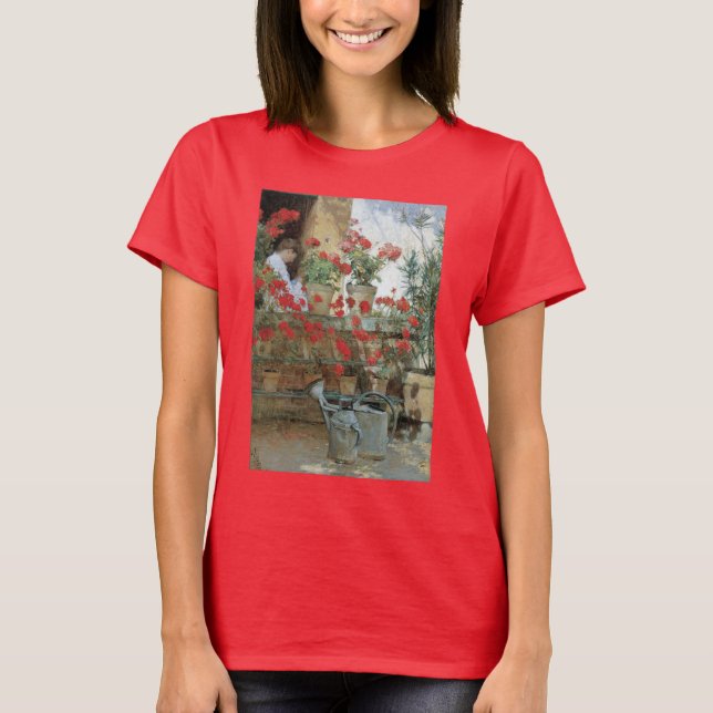 T-shirt Geraniums par Childe Hassam, Impressionnisme Vinta (Devant)