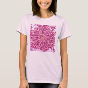 T-shirt Gerbera Daisy Block Print - nuances roses
