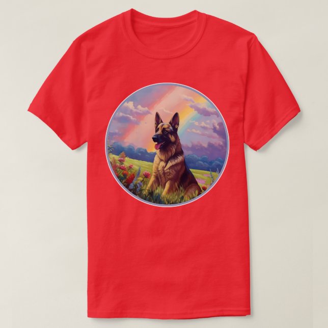 T-shirt Germain Shepherd Memorial Rainbow Bridge GSD Art (Design devant)