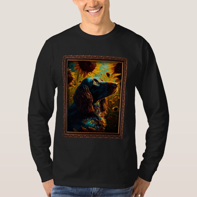 T-shirt German Longhaired Pointer Painting Sunflower Flowe (Devant)
