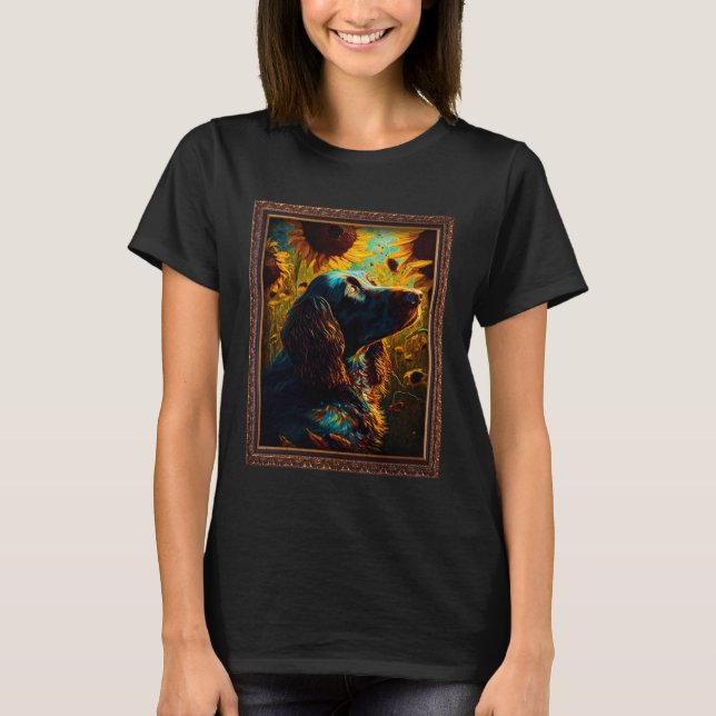 T-shirt German Longhaired Pointer Painting Sunflower Flowe (Devant)