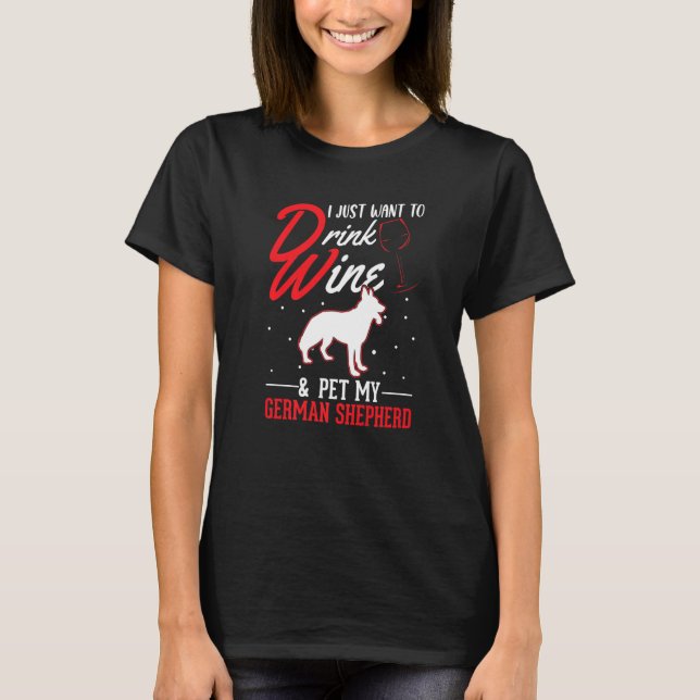 T-shirt German Shepherd And Wine (Devant)
