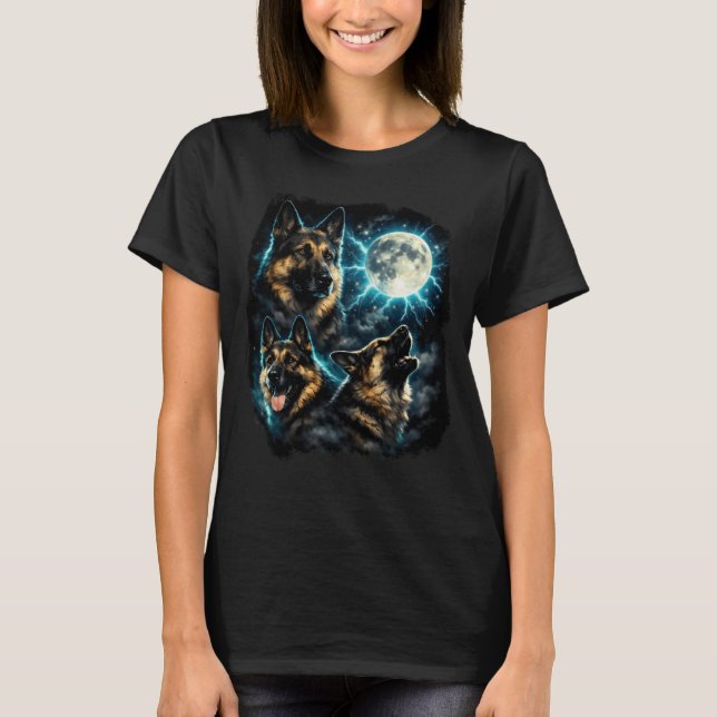 T-shirt German shepherd dog  howling at the moon (Devant)