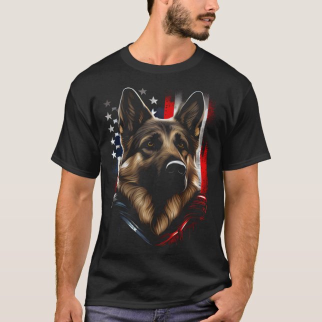 T-shirt German Shepherd US Flag America USA German Shepher (Devant)
