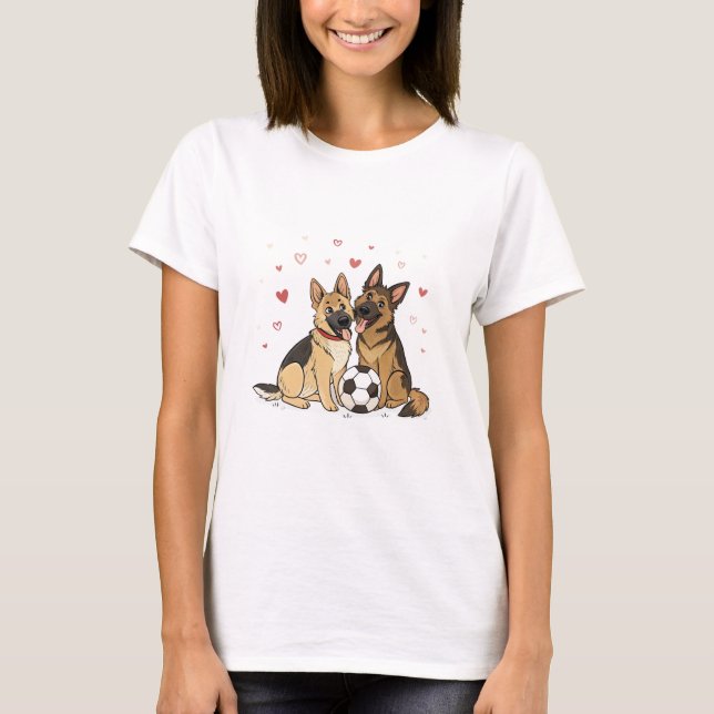 T-shirt German Shepherds with Soccer Ball for Valentine's  (Devant)