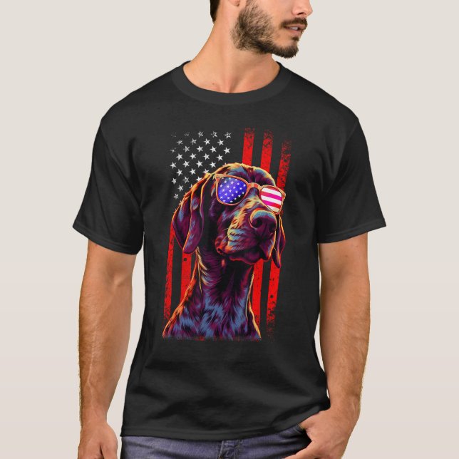 T-shirt German Shorthaired Pointer Dog American Flag 4th O (Devant)