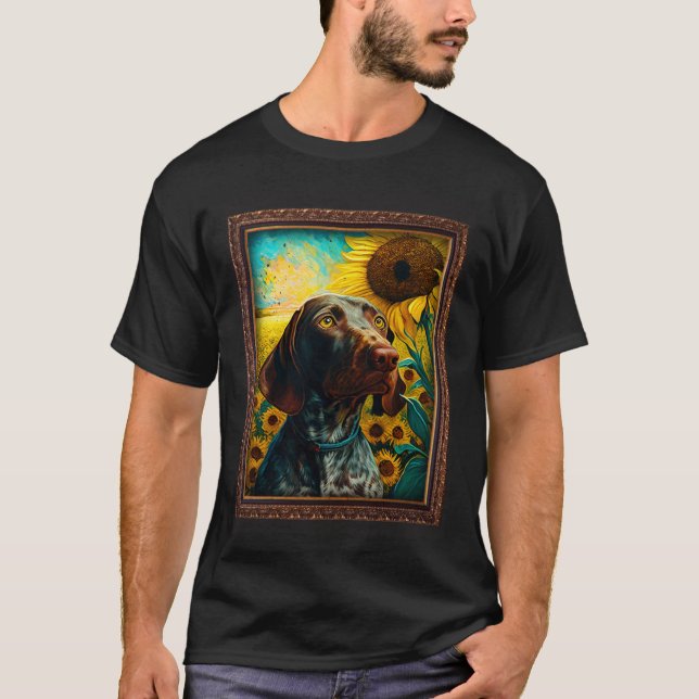 T-shirt German Shorthaired Pointer Painting Sunflower Flow (Devant)
