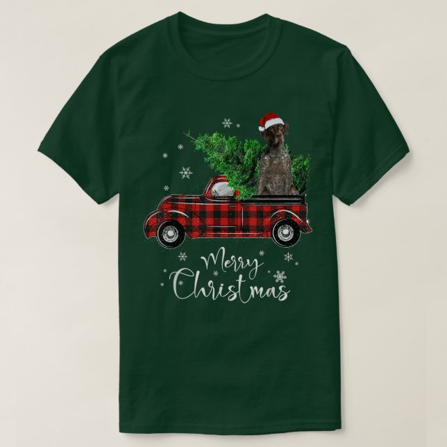 T-shirt German Shorthred Pointer Ride Red Truck Christma (Design devant)