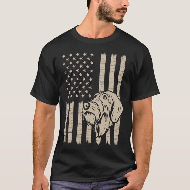 T-shirt German Wirehaired Pointer American USA Flag (Devant)
