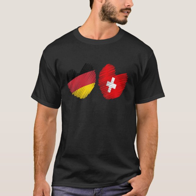 T-shirt Germany Switzerland Heart German Flag Swiss Flag H (Devant)