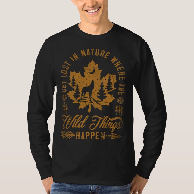 T-shirt Get Lost In Nature Where Wild Things Happen Wolf 8 (Devant)