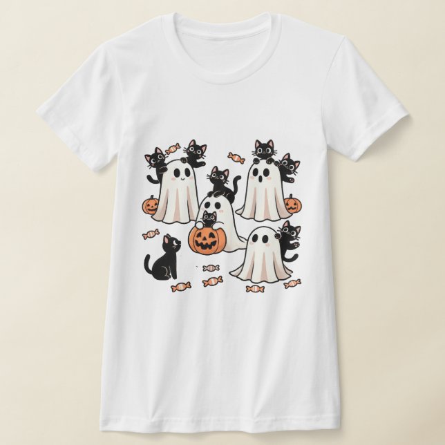 T-shirt "Ghost and Black Cat Companion - Éffrayant Cute Ha (Poser)