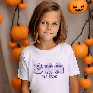 T-Shirt Ghost Boo mignonne Halloween Nom personnalisé ou f