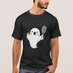T-shirt Ghost Cute Jouer Tennis Halloween Tennis Ghost