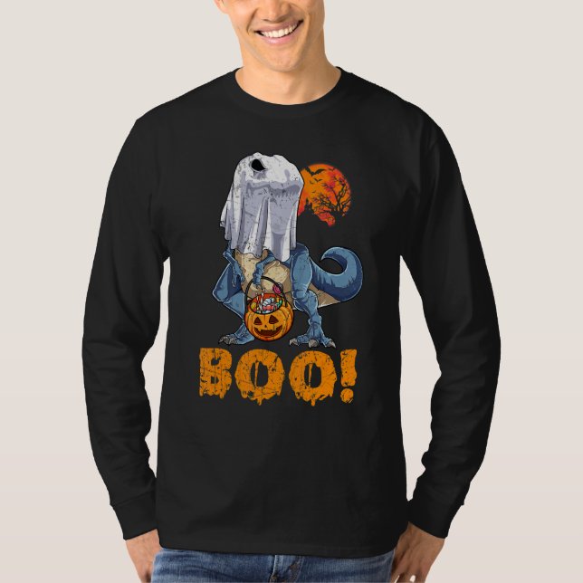 T-shirt Ghost Dinosaur T rex Funny Boo Halloween Boys Men  (Devant)