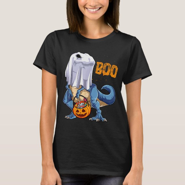 T-shirt Ghost Dinosaur T Rex Funny Boo Halloween Boys Men  (Devant)