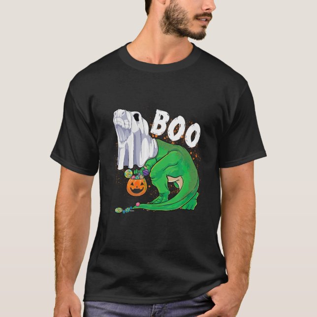 T-shirt Ghost Dinosaur T rex Funny Boo Halloween garçons H (Devant)
