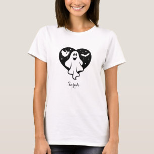 T-shirt Ghost Halloween mignon Avec Coeur Et Chat