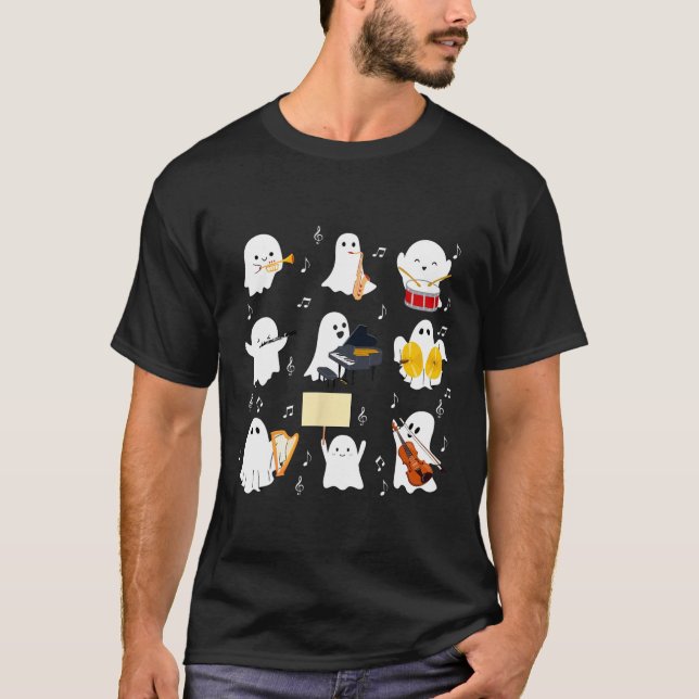 T-shirt Ghost Jouer Instruments De Musique Halloween Musiq (Devant)