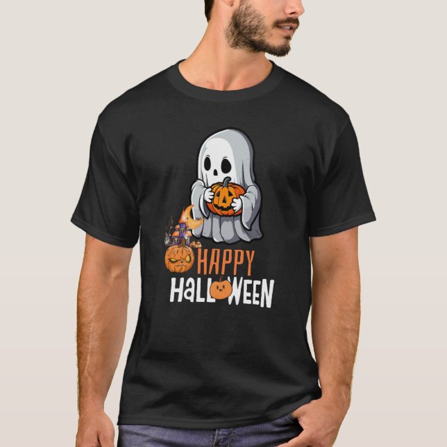T-shirt Ghost mignon et Citrouille "Happy Hallowee (Devant)