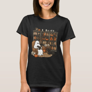 T-shirt Ghost Reading Book Love Bibliothèque Halloween Éff