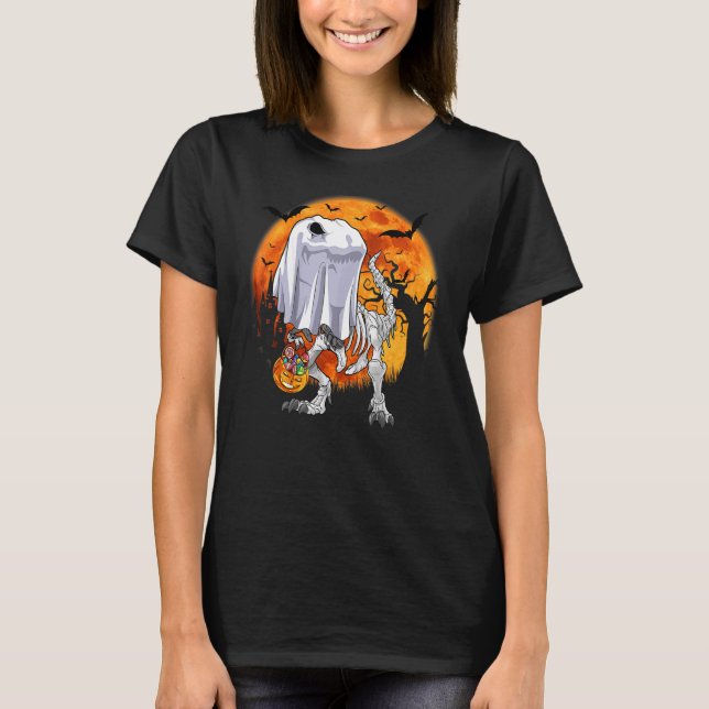 T-shirt Ghost Rex Skeleton Dino Bones Boo Halloween Garçon (Devant)