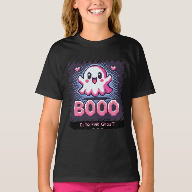 T-shirt Ghost rose mignon : Chemise fille douce et Éffraya (Devant)