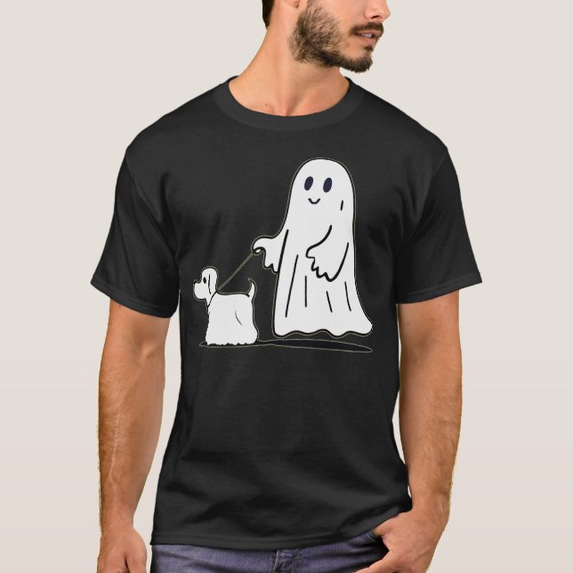T-shirt Ghost Walking Dog Halloween (Devant)