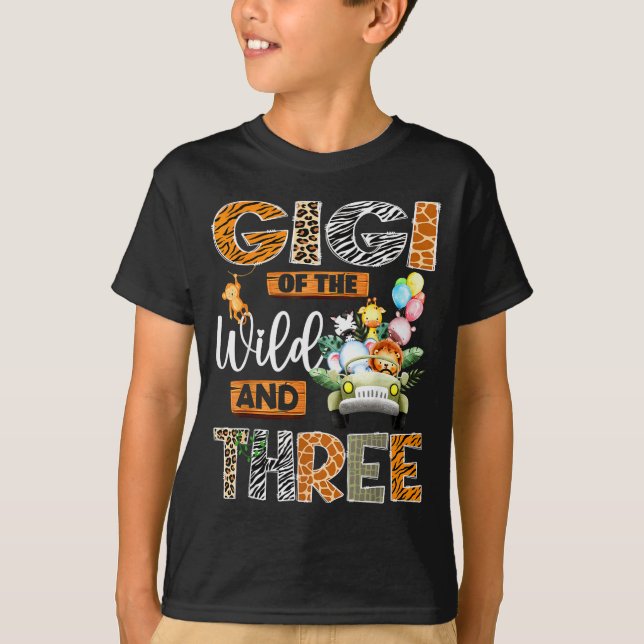 T-shirt Gigi Of The Wild And Three 3rd Birthday Boy Safari (Devant)