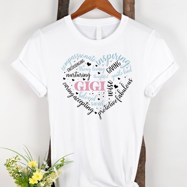 T-shirt Gigi Word Cloud Coeur rose Grand-mère (Créateur téléchargé)