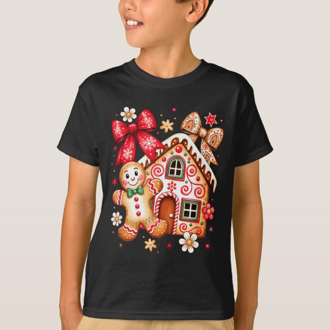 T-shirt Gingerbread Christmas Bow Christmas House Retro Co (Devant)