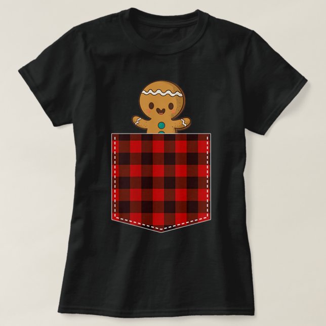T-shirt Gingerbread Man in Plaid Pocket (Design devant)