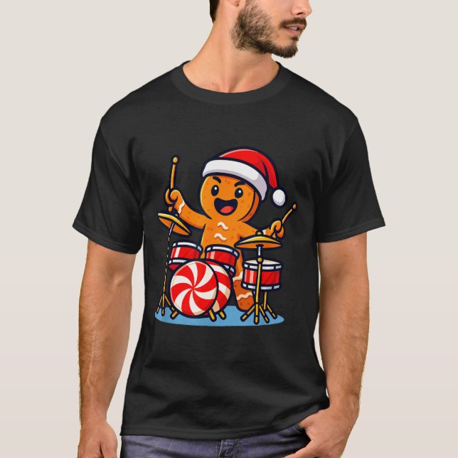 T-shirt Gingerbread Man Playing Drums  (Devant)