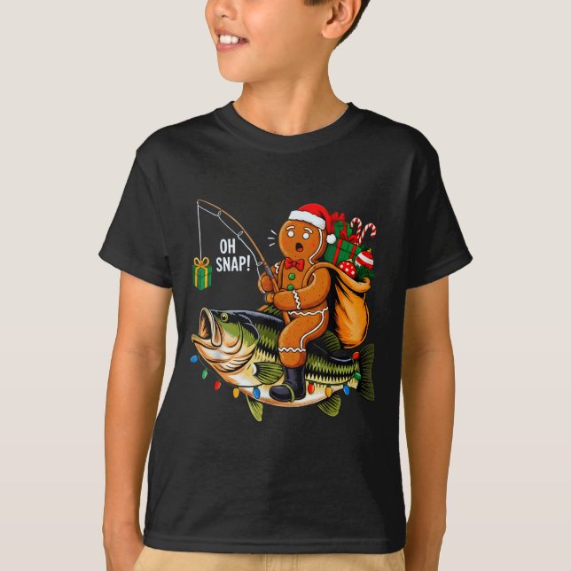 T-shirt Gingerbread Riding B Fish Christmas Fishing Xmas P (Devant)
