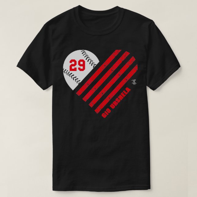 T-shirt Gio Urshela Baseball Coeur rayé Gameday (Design devant)