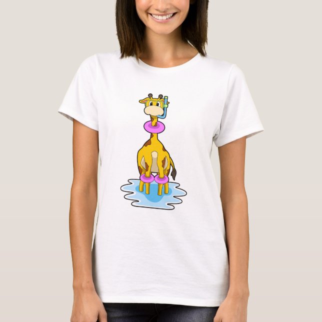 T-shirt Girafe à la natation avec anneau de natation (Devant)