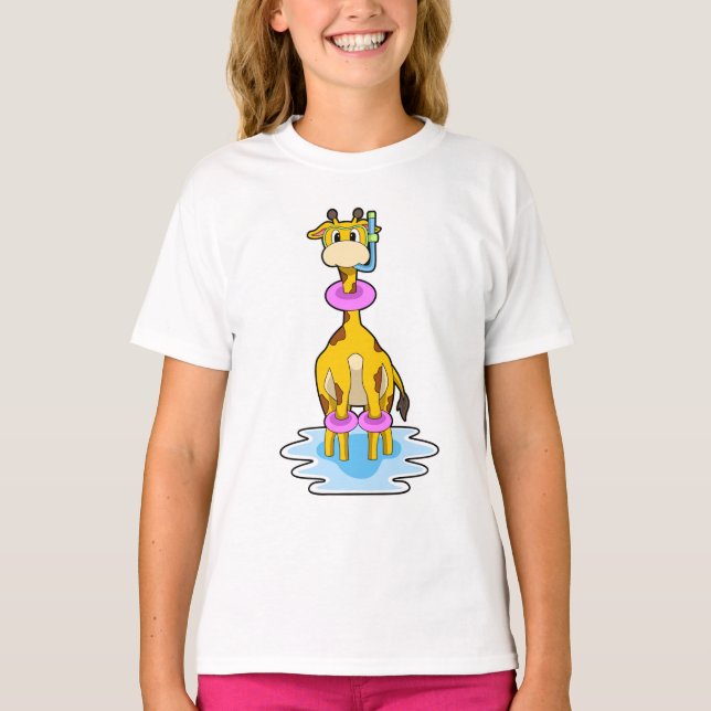 T-shirt Girafe à la natation avec anneau de natation (Devant)