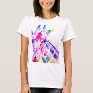 T-shirt Girafe Art Aquarelle Violet Mignon Animal de Zoo