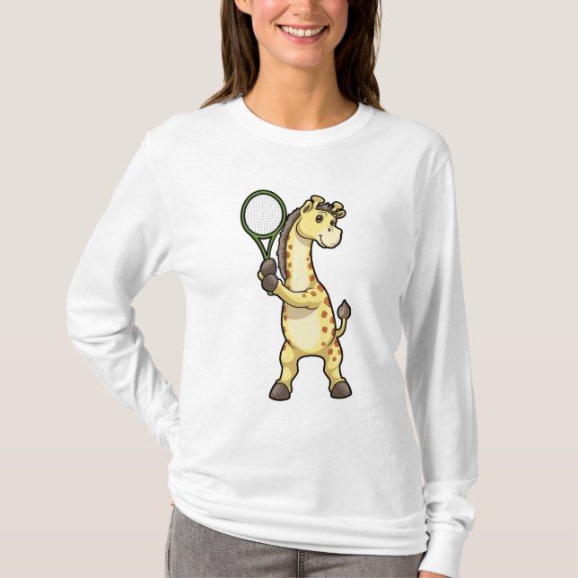 T-shirt Girafe au Tennis avec raquette de tennis (Devant)