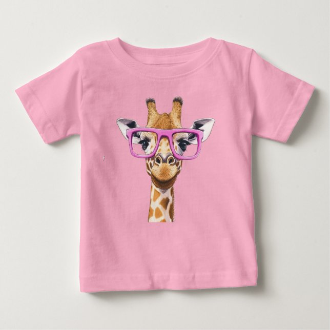 T-Shirt Girafe avec Lunettes Roses (Devant)