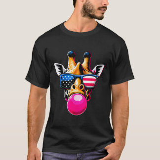 T-shirt Girafe avec lunettes USA et 4 juillet Bubblegum