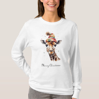 T-shirt Girafe de Noël cosy, personnalisé