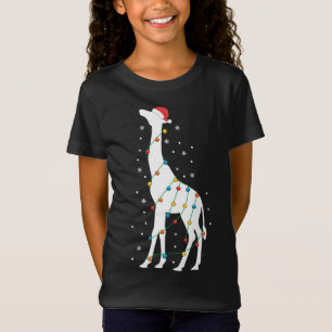 T-Shirt Girafe de Noël Lumières de Noël Santa Hat Anima