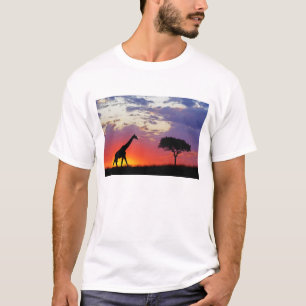 T-shirt Girafe en silhouette au lever du soleil, Giraffa