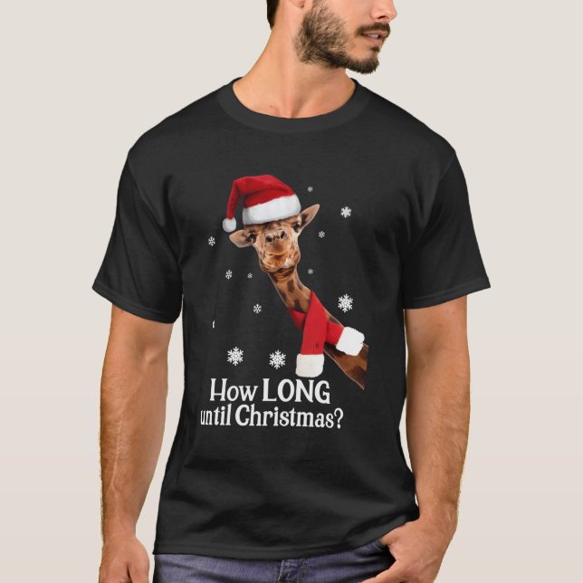 T-shirt Girafe Noël Chapeau Combien de temps jusqu'à Noël (Devant)