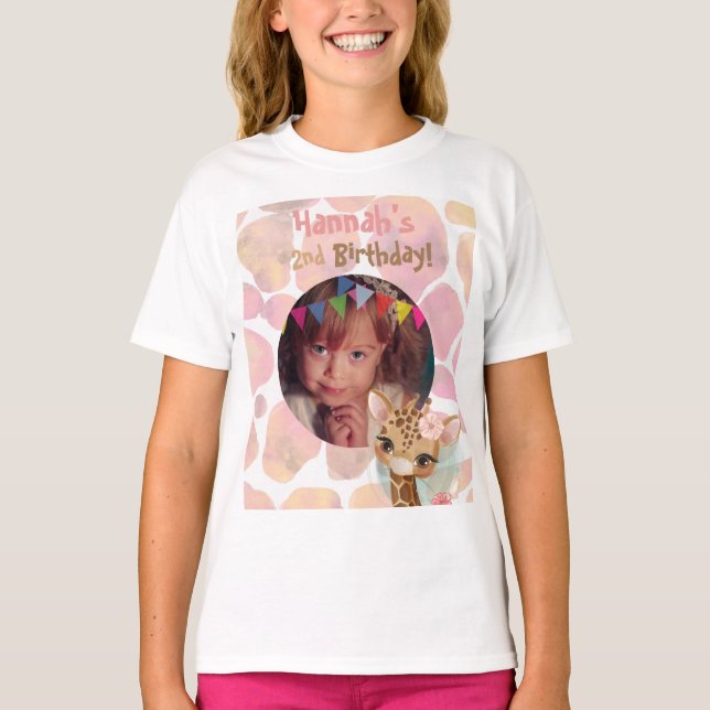 T-shirt Girafe photo personnalisée Filles de fête d'annive (Devant)