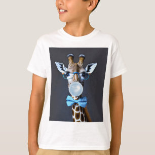 T-shirt Girafe portant des lunettes, arc cravate soufflant