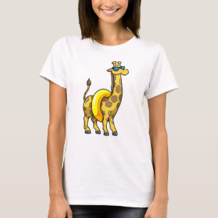 T-shirt Girafe sur la plage avec anneau de natation et lun