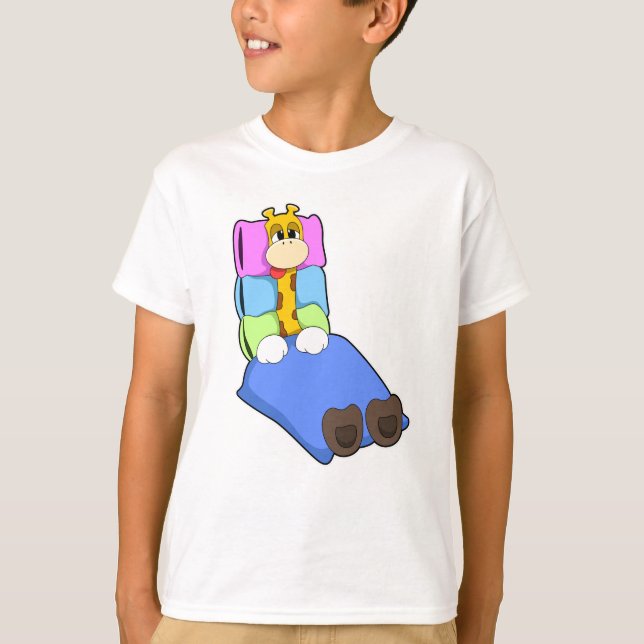 T-shirt Giraffat au coucher avec couverture et Coussin (Devant)